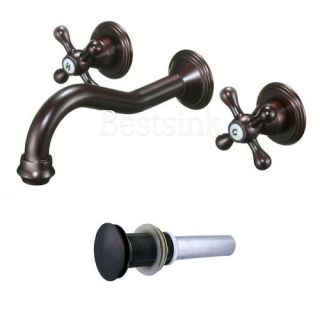 Double Handle Wall Mounted Bath Lavatory Sink Faucet Drain Oil Rubbed 
