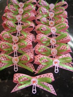 BABY SHOWER CORSAGE MINI PINS CAPIAS 50PCS PINK LIME GREEN BROWN WITH 