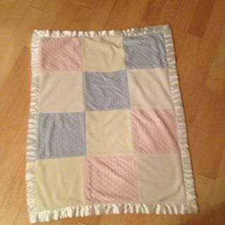   Blue Pink Quilt MINKY DOT Cream Sherpa Square Baby BLANKET