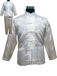 Suit Of Chinese Traditional Man Kung fu Clothing Size S 2XL White