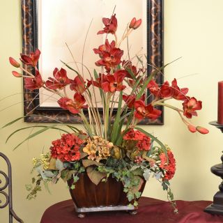   BURGUNDY RED CYMBIDIUM ORCHID SILK ARTIFICIAL FLOWER ARRANGEMENT