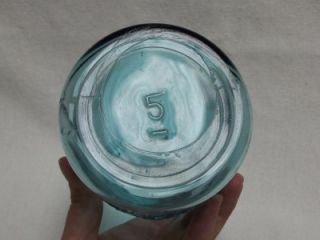 Antique Vtg Ball Mason Canning Jar Aqua Blue Glass Quart Marked 5 