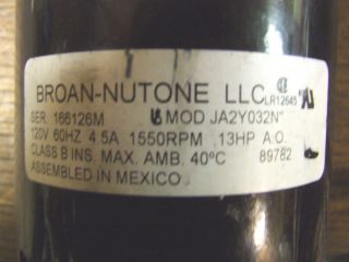 Broan Nutone Attic Vent Fan Motor JA2Y032N