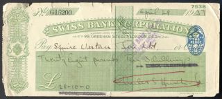 bank check swiss bank corporation london 1937