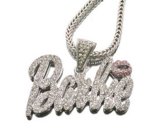 Nicki Minaj Barbie Iced Out Pendant Chain Silver Necklace