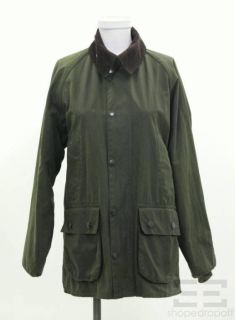 Barbour Sage Green Brown Corduroy Collar Zip Front Bedale Jacket 