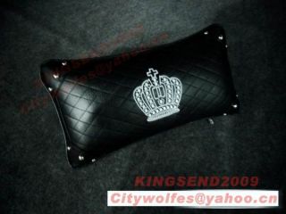   Black Leather Embroidery Silver Crown Logo Auto Interior Pillows Group