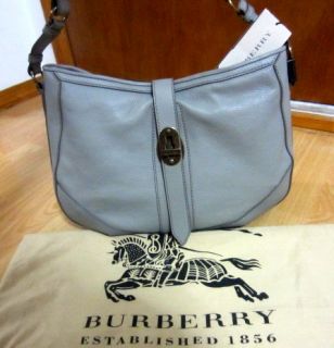 Burberry Bartow Grainy Leather Medium Hobo Satchel Tote Bag Grey 