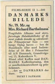 MR + MRS RICHARD BARTHELMESS Vintage 1936 Danmarks Film Stars Trading 
