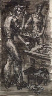 WALTER BARTSCH 1944 MILITARY UNIFORM GAY A LA CADMUS PEN & INK WASH 