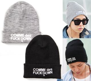 New Comme Des Fuckdown Beanie Knit Hat Cuff Brim Black Gray BIGBANG 