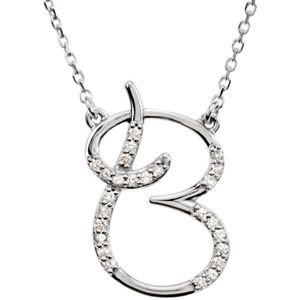 Letter B Initial Diamond Necklace Pendant 925 Sterling Silver 16 Inch 