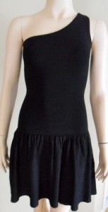 New BCBG MAXAZRIA Black One Shoulder Pleated Dress S