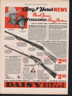 1934 Daisy Air Rifle Buzz Barton Buck Jones Outdoor Sport Plymouth Gun 