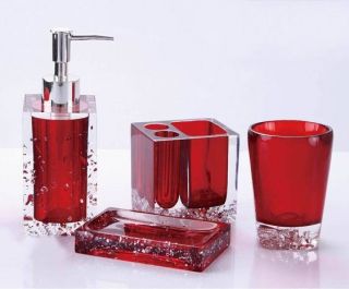 bathroom accessories set red colour crystal plastic for shower 