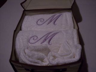 White Monogrammed Bath Towels Set of 2 2 Hand Towel Scroll 