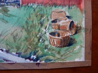 SIGNED Fred Battaglia 1947 Rural America watercolor  farmer,barn 