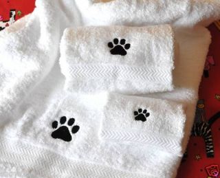 Paw Print Dog Cat 3 PC Towel Set Bath Hand Wash
