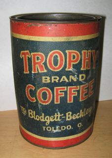 Vintage Trophy Coffee Tin Blodgett Beckley Toledo Ohio