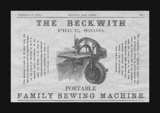 Beckwith Portable Sewing Machine Ad 1873