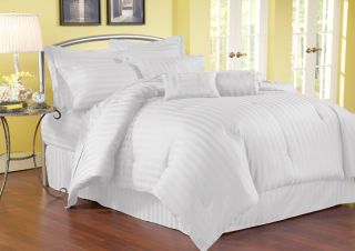 11pcs Queen Stripe 500TC Cotton Bed in A Bag Set White