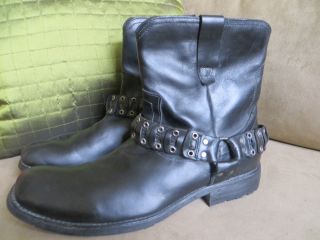 Bed Stu Black Leather Harness Ankle Boots Size 10 Pair 2