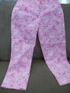 Lilly Pulitzer Womens Size 4 Spring Pants Pink and White Flower Tile 