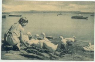 Highgate Springs VT Kingfisher Bay Girl Feeding Ducks Postcard