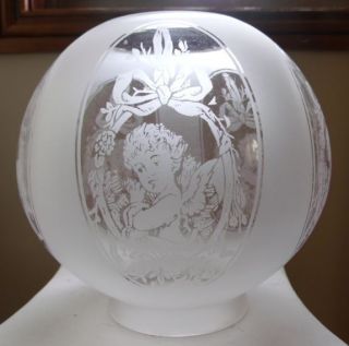 Panel Cherub Cameo Clear Etched Glass Gas Shade with 4 Lip Fitter 