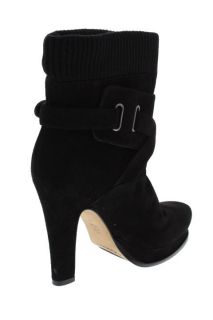 Joan David New Beesley Black Suede Knit Trim Platform Ankle Boots 