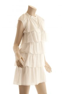 BCBG Max Azria White Woven Tiered Ruffle Dress Size S
