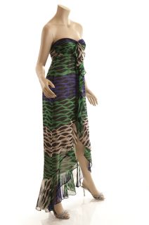 BCBG Max Azria Evergreen Combo Print Silk Strapless Full Length Gown 