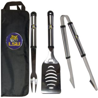LSU Tigers 3 Piece Stainless Steel BBQ Tool Set with Tote