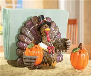 Charming Tom Turkey Salt and Pepper Shakers with Napkin Holder New 