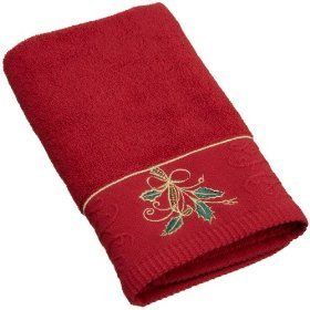   Holly Red Holiday Christmas Emb Bath Hand or Fingertip Towel