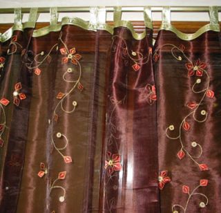Embroidered Sheer Curtains Brown Mirror Work India Curtain Drape 