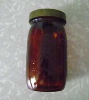 Vintage Fruit Jar Longlife wide mouth drk amber quart jar w/ bean 