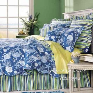 Blue Shell Hawaiian Tropical Beach Quilt Bed Set Twin