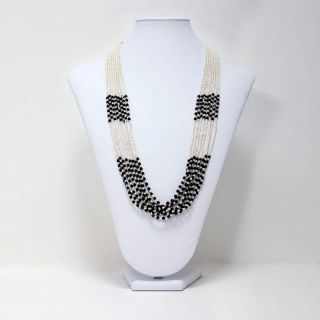 Fashion Jewelry Black And White Multi Strand Seed Beaded Necklace