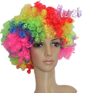 Hot Party Rainbow Afro Clown Child Adult Costume Wig Hair with Hairpin 