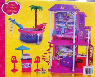 New Barbie Doll 2 Story 76cm Beach House Home Furniture with 30 Pieces 