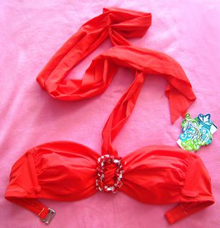 Becca Victorias Secret Red Jeweled Stone Bikini Swimsuit Top Bandeau 