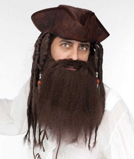 Full Crimped Mustache Beard Biker Pirate Lumberjack Costume Brown Mens 