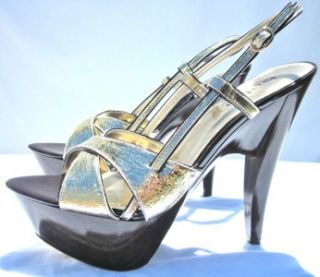 BEBE Bedelia Ultimate Fashionista Gold Glam Platform Womens Shoe Heel 