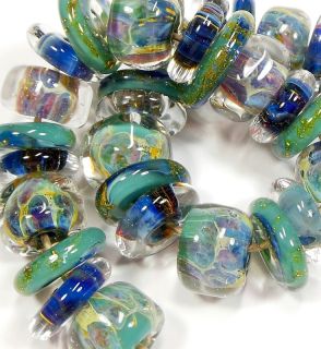   Glass Rainbows in The Rain Boro Handmade Lampwork Glass Beads
