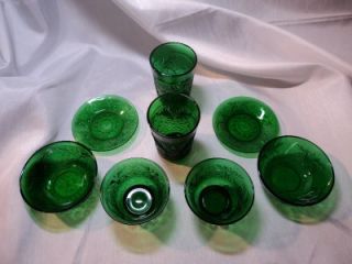 Vintage Green Depression Oatmeal Glass Set 8 Piece Lot