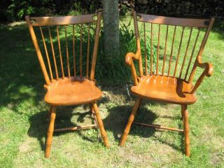 Pair Vintage Beals Furniture Portland Maine Maple Windsor Chairs New 