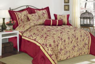 7pcs Queen Dahlia Brown and Rose Bedding Comforter Set