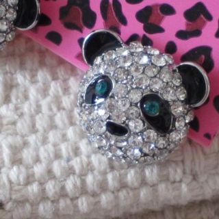 New Betsey Johnson Lovely Silver Tone Crystal Panda Stud Earrings 