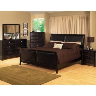 Unique King Size Black Modern Sleigh Bedroom Set w Padded Headboard 
